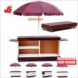 Booth Portable Lipat Model Koper Jumbo Meja Samping | Gerobak Jualan Minuman | Meja Booth Bazar + Roda + Payung