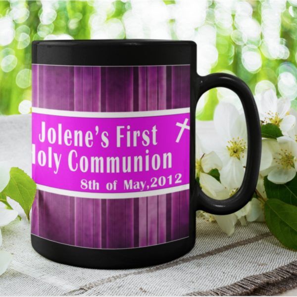 MUG44 – “First Holy Communion“ Black Coffee Mug-Main img