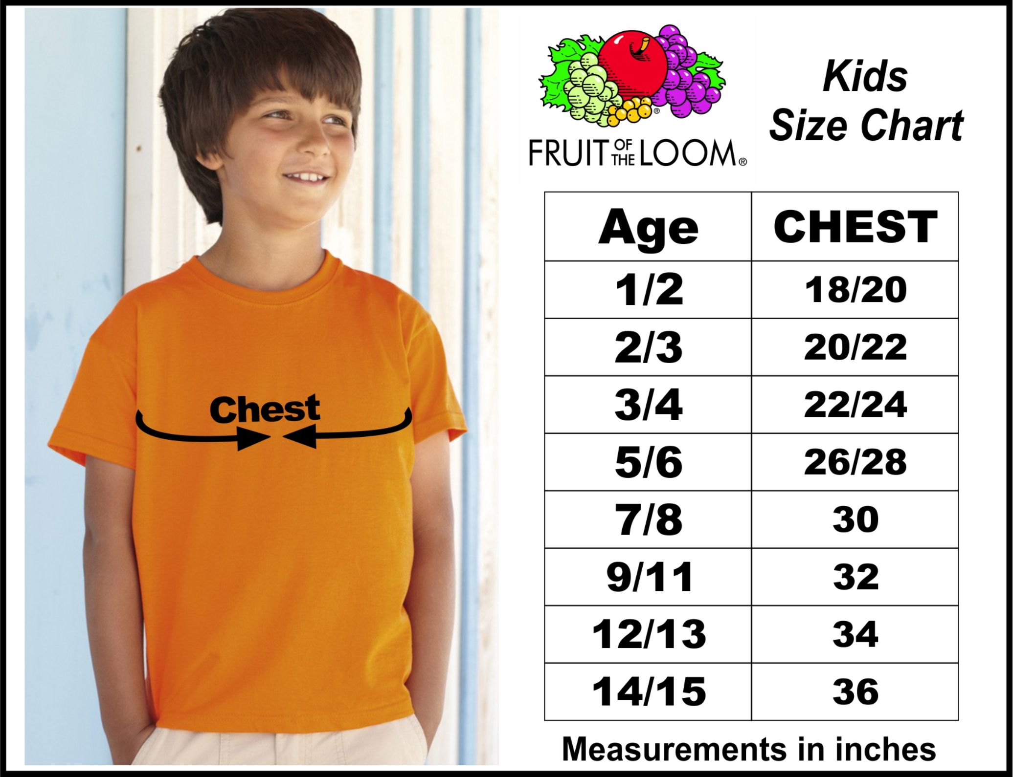 Fruit Of The Loom Childrens Size Chart