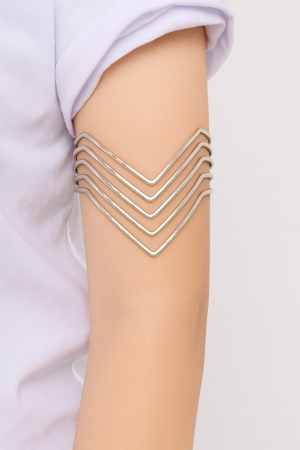 Minimalist Silver Chevron Arm Cuffs