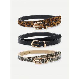 Mix Pattern Metal Buckle Skinny Belt 3pack