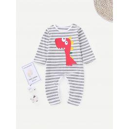 Baby Cartoon Print Striped Romper