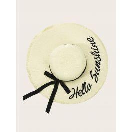 Letter Embroidery Raw Edge Floppy Hat