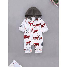 Baby Elk Print Hooded Jumpsuit