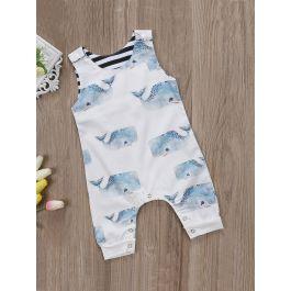 Baby Whale Print Sleeveless Jumpsuit