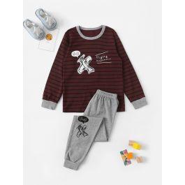 Boys Airplane Print Striped Pajama Set