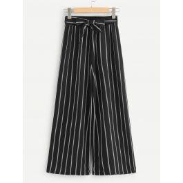 Tie Waist Pinstripe Wide Leg Pants