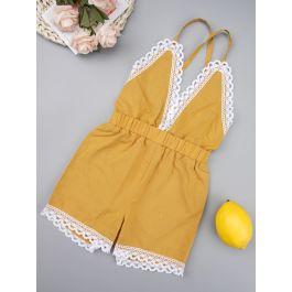 Baby Girl Contrast Lace Criss-cross Back Romper