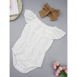 Baby Girl Eyelet Embroidery Ruffle Trim Romper & Headband