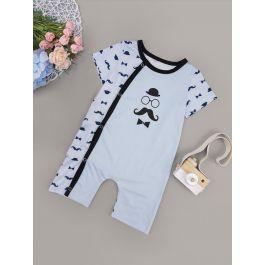 Baby Boy Mustache Print Binding Trim Jumpsuit