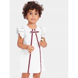 Toddler Girls Pleated Ruffle Striped Tape Detail Dress