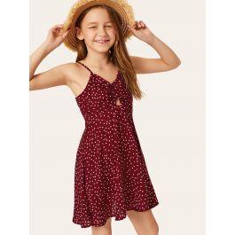 Girls Twist Front Peekaboo Dot Cami Dress