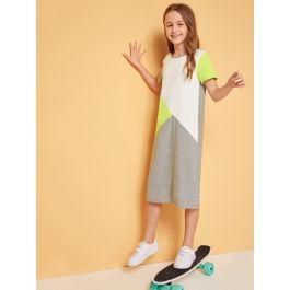 Girls Neon Cut-and-Sew Tunic Dress