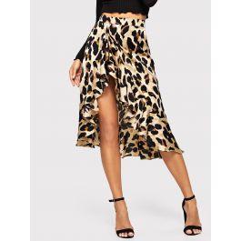 Ruffle Hem Leopard Print Skirt