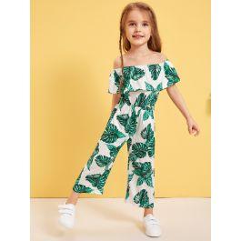 Toddler Girls Tropical Print Ruffle Blouson Jumpsuit