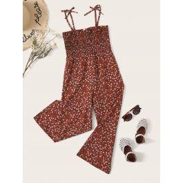 Girls Ditsy Floral Knot Shoulder Shirred Palazzo Jumpsuit