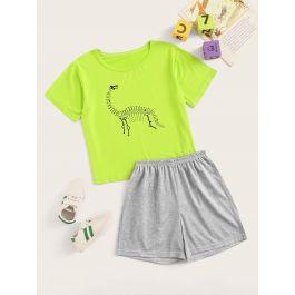 Boys Neon Lime Dinosaur Print Pajama Set