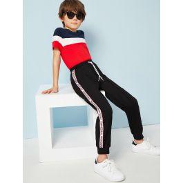 Boys Drawstring Waist Letter Tape Sweatpants