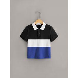 Boys Contrast Collar Colorblock Polo Shirt