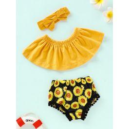 Baby Solid Bandeau & Sunflower Print Shorts & Headband