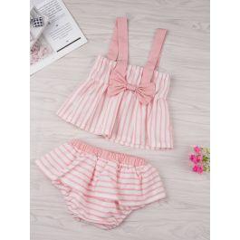 Baby Bow Striped Straps Blouse With Ruffle Shorts
