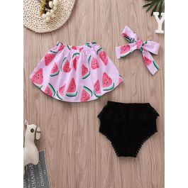 Baby Girl Watermelon Print Top & Shorts & Headband