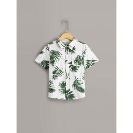 Boys Pocket Patched Tropical Print Shirt