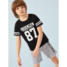 Boys Letter & Number Print Varsity Striped Tee