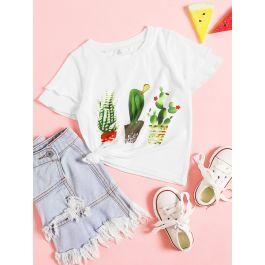 Toddler Girls Cactus Print Flounce Sleeve Tee