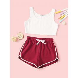 Girls Crop Tank Top & Dolphin Hem Shorts Set