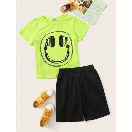 Boys Neon Graphic Tee & Contrast Shorts Set