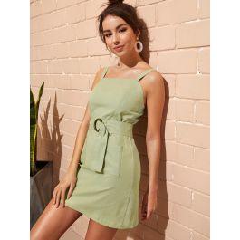 Zip Back Belted Cami Dress