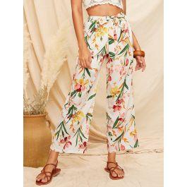 Floral Print Tie Waist Pants