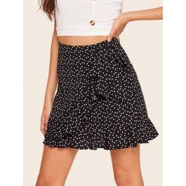 Ruffle Trim Wrap Tie Waist Skirt