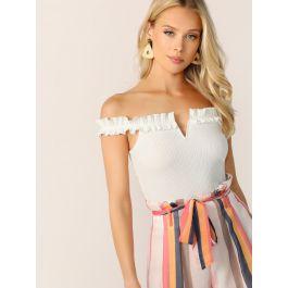 Notch Front Frill Trim Bardot Top