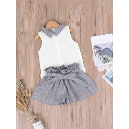 Toddler Girls Contrast Collar Top With Paperbag Waist Shorts