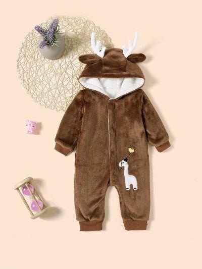 Baby Embroidery Detail Hooded Jumpsuit