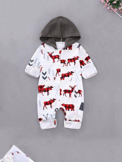Baby Elk Print Hooded Jumpsuit