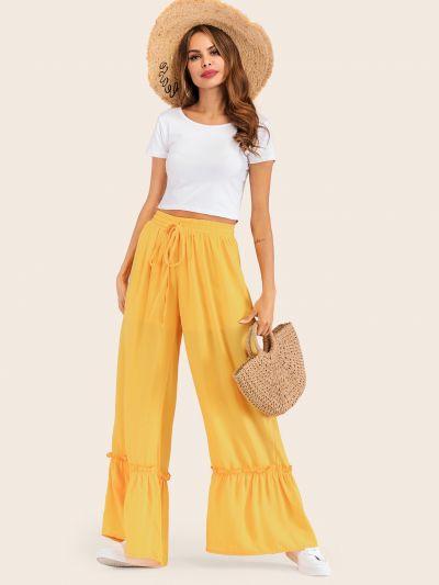 Wide Leg Drawstring Waist Pants