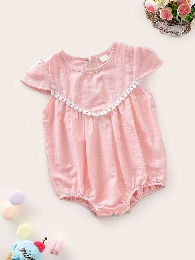 Baby Contrast Lace Keyhole Back Romper