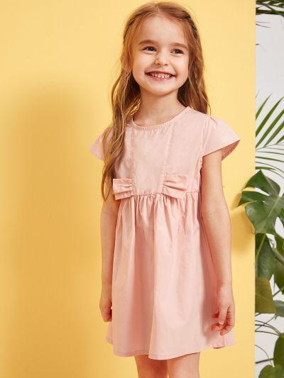 Toddler Girls Zip Back Solid Smock Dress