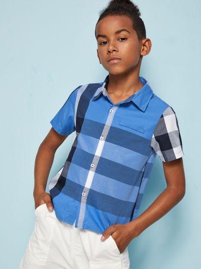 Boys Button Front Plaid Shirt