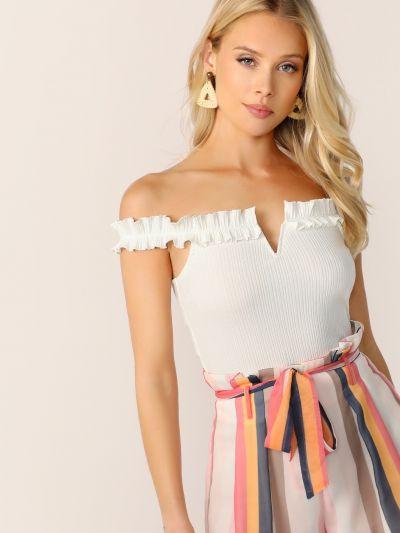 Notch Front Frill Trim Bardot Top