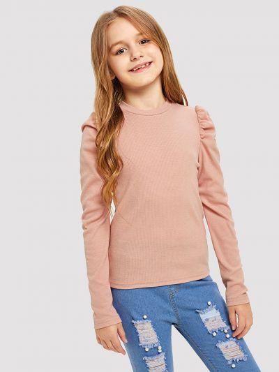 Girls Puff Sleeve Solid Tee