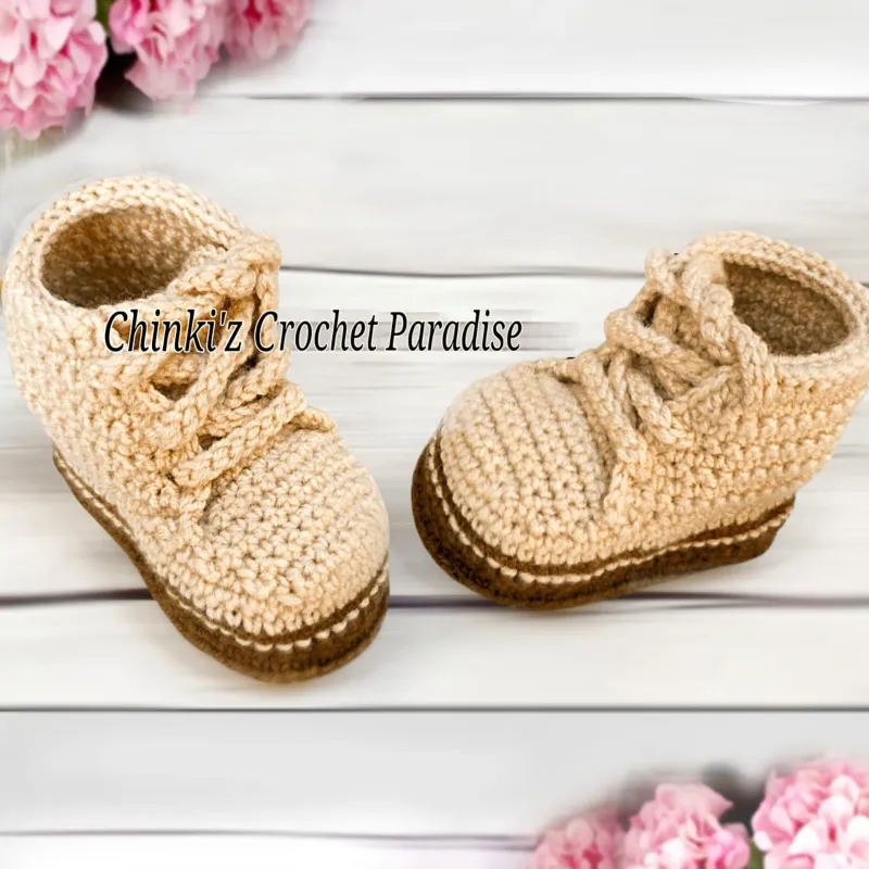 Beige Crochet Baby Booties