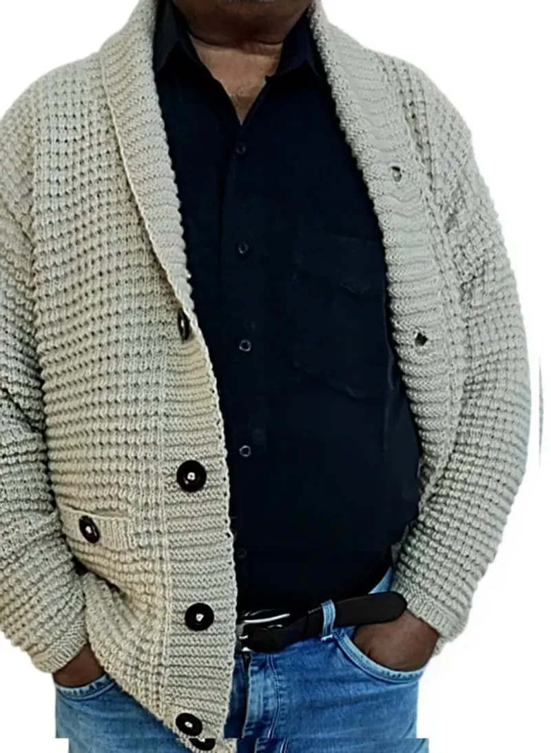 Beige Knitted Men's Cardigan