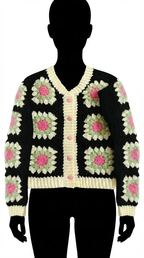 Black Crochet Flower Cardigan