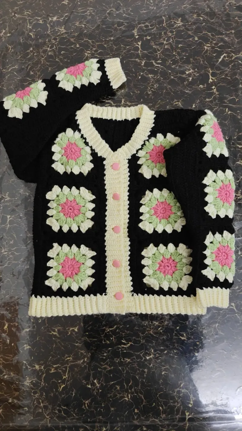Black Crochet Flower Cardigan — photo 2 of 2