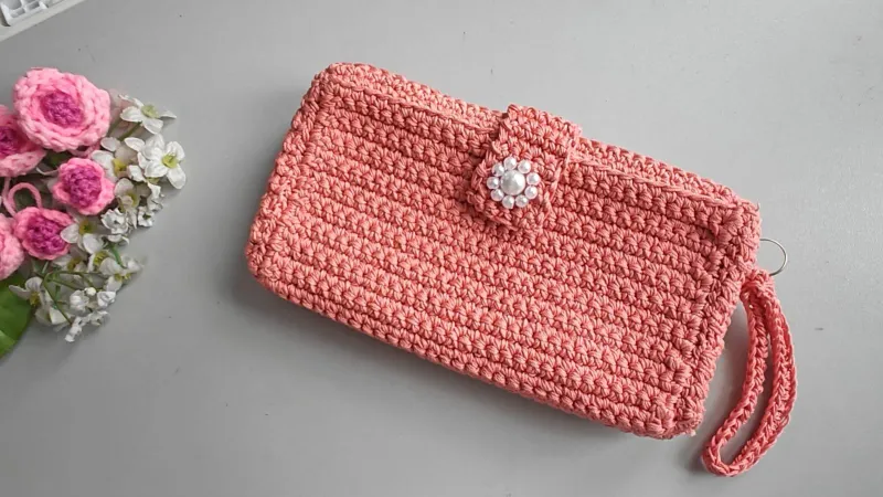 Coral Crochet Clutch