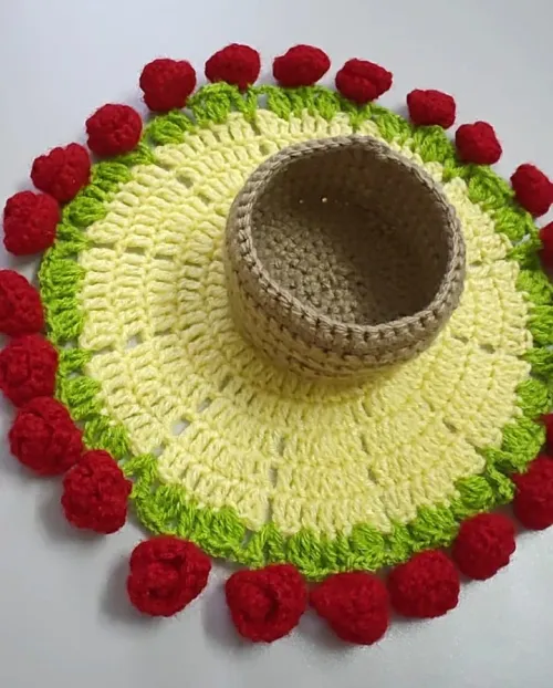 Crochet Flower Mat With Basket